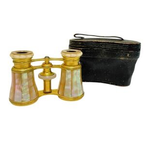 Antique Lemaire Fab Opera Glasses Binoculars Mother Of Pearl w/Case Paris France